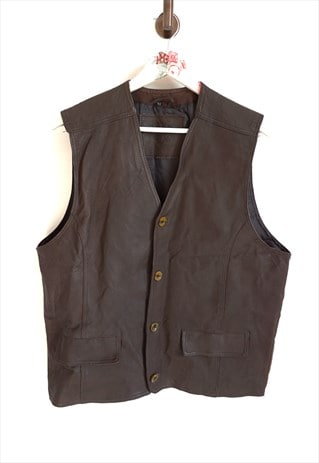 VINTAGE BROWN LEATHER VEST BIKER ROCKER TOP CLASSIC