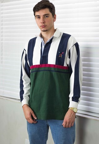 VINTAGE TOMMY HILFIGER SHIRT RUGBY LOGO 90S M 20.1