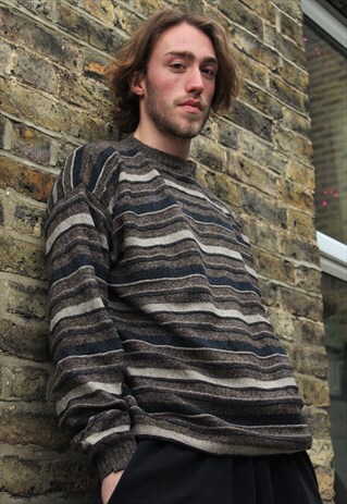 VINTAGE / 80'S / BROWN PATTERNED JUMPER