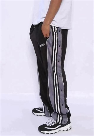 VINTAGE ADIDAS LOGO THREE STRIPE POPPER TRACK BOTTOMS BLACK