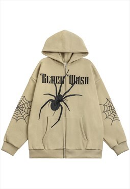 Spider hoodie Gothic pullover old wash punk jumper in cream
