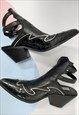Western Style Heel Boots Black Slingback