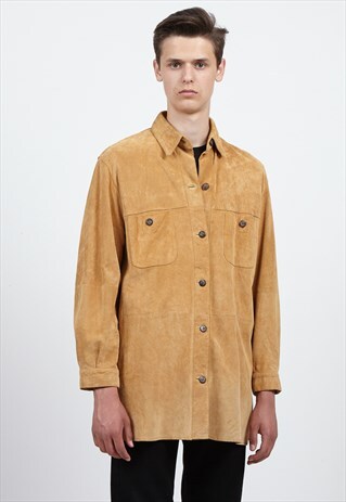 VINTAGE BROWN LONG SLEEVE SUEDE SHIRT