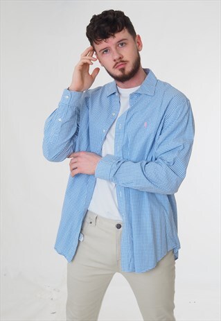 VINTAGE RALPH LAUREN SHIRT CHECKERED BLUE