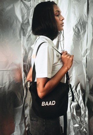 BAAD BUM BAG BLACK (WHITE PRINT )