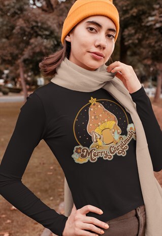 70S 90S INSPIRED VINTAGE CHRISTMAS LONG SLEEVE T SHIRT BLACK