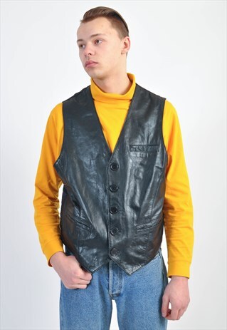 VINTAGE 90'S REAL LEATHER VEST IN BLACK