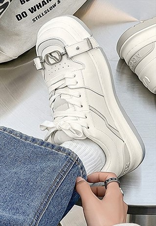 Chain sneakers chunky sole trainers going out shoes in white