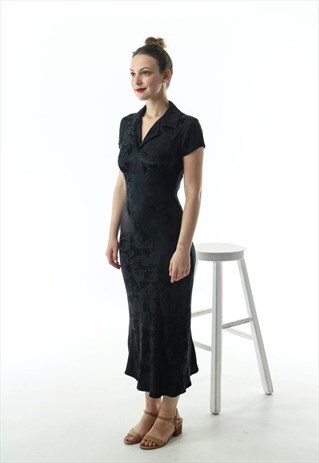 BLACK MAXI DRESS / STRAIGHT SHORT SLEEVE DRESS
