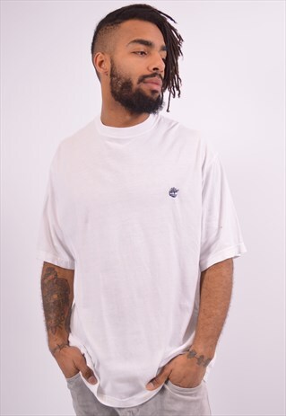 TIMBERLAND MENS VINTAGE T-SHIRT TOP MEDIUM WHITE 90S