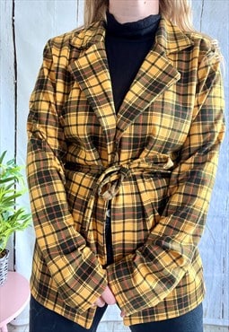 Vintage Yellow & Black & Checked Y2K Tie Up Jacket