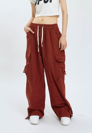 PARACHUTE JOGGERS LONG LACE PANTS SKATE TROUSERS IN RED