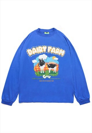 KALODIS COW PRINT FUN LOOSE ROUND NECK SWEATSHIRT
