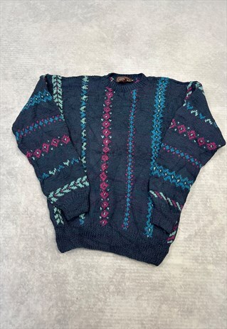 VINTAGE KNITTED JUMPER ABSTRACT PATTERNED CHUNKY SWEATER