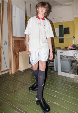 Vintage Y2K red collar polo shirt in cream white