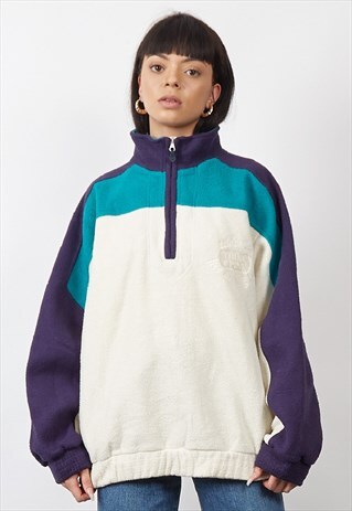 VINTAGE 80'S COLOUR BLOCK QUARTER-ZIP FLEECE SWEATSHIRT