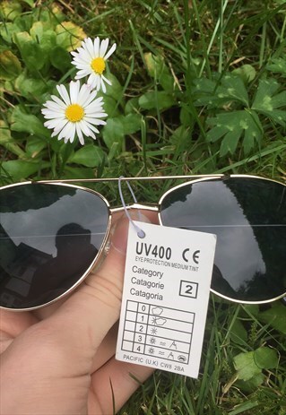 UNISEX NEW VINTAGE 80S BLACK SILVER AVIATOR SUNGLASSES