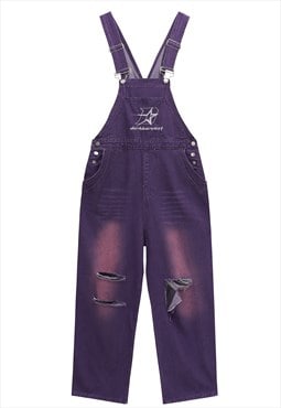 Denim dungarees jean overalls bleached jumpsuit in purple