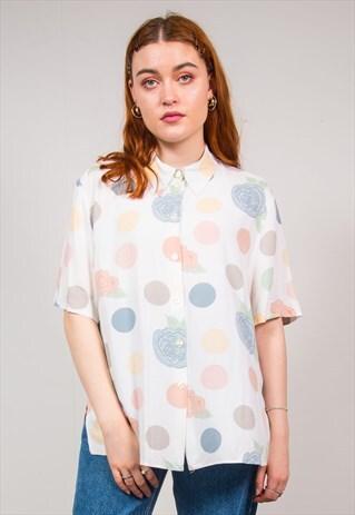 VINTAGE 90'S WHITE FLORAL SPOT PATTERN SHIRT