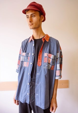 VINTAGE PATCHED COLORFUL DENIM SHIRT