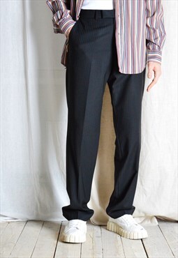 Y2K Black Striped Wool Blend Formal Mens Pants