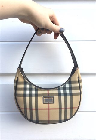 WOMENS BURBERRY HANDBAG CRESCENT SHAPE BEIGE NOVA CHECK BAG