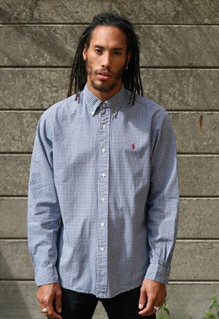 VINTAGE 90'S RALPH LAUREN GOLF COTTON BLUE CHECK SHIRT
