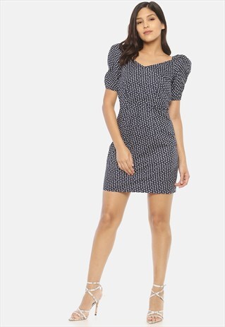 IS.U NAVY WRAP NECK DRESS
