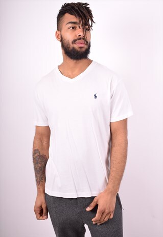 POLO RALPH LAUREN MENS VINTAGE T-SHIRT TOP MEDIUM WHITE 90'S