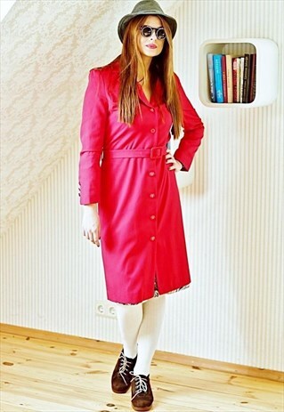 RED VINTAGE TRENCH COAT LONG JACKET