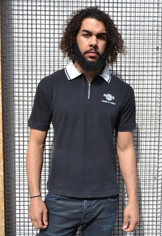 BLACK HARD ROCK POLO TOP WITH ZIP