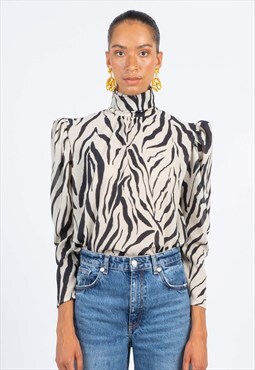 Zebra printed blouse with long balloon sleeves