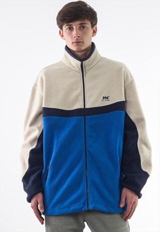 VINTAGE HELLY HANSEN FULL ZIP JACKET 90S BEIGE BLUE