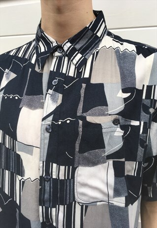 MENS VINTAGE 80S SHIRT FESTIVAL PATTERNED AZTEC ABSTRACT TOP
