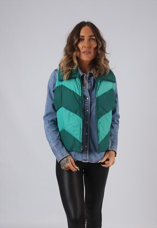 VINTAGE GILET JACKET FITTED PUFFER GREEN UK 14 - 16 (9LAI)