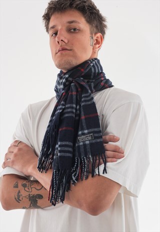RARE VINTAGE BURBERRYS SCARF 90S NAVY BLUE NOVA CHECK