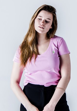 VINTAGE 90S POLO RALPH LAUREN V-NECK T-SHIRT IN PINK