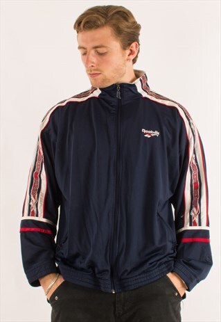 VINTAGE 90S NAVY REEBOK TAPERED TRACK TOP