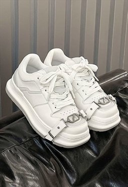 Chain sneakers chunky sole trainers going out shoes in white