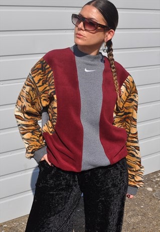 Y2K vintage reworked Nike tick burgundy tiger sweatshirt