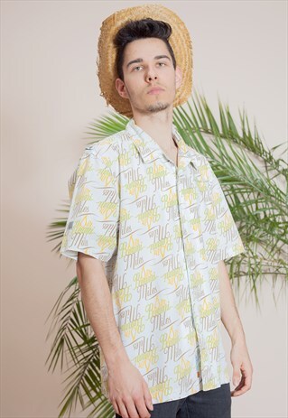 MEN VINTAGE SHORT SLEEVE, ABSTRACT PRINT, BUTTON UP SHIRT