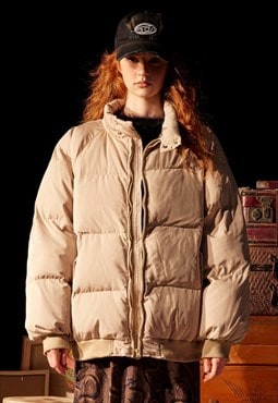 Quilted puffer padded utility bomber grunge jacket in cream