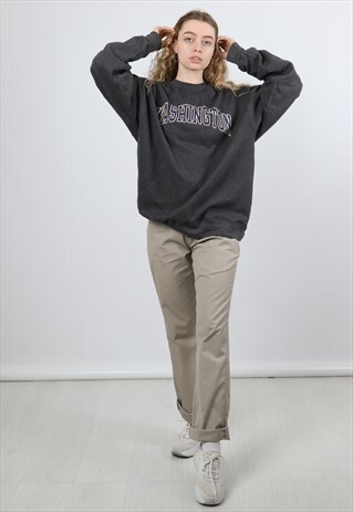 VINTAGE CHAMPION LARGE GREY PRINTED COLLEGE SWEATSHIRT