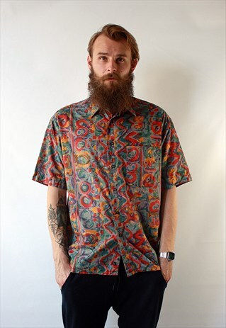 VINTAGE 80'S SHIRT WITH BUTTONS AND COLORFUL PATTERNS