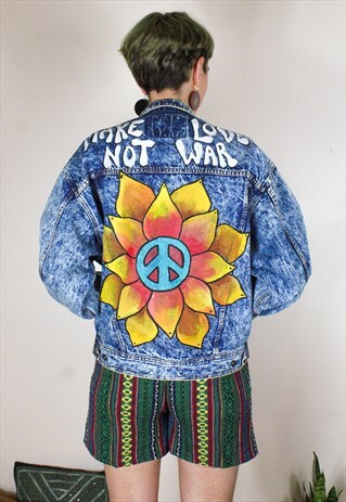 REWORKED ACID WASH SUNFLOWER FESTIVAL DENIM JACKET