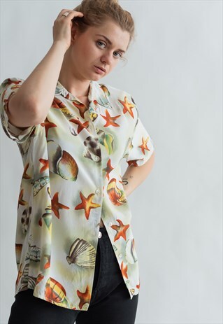 VINTAGE 80S FUNKY HOLIDAY SHIRT WITH SEA STAR PATTERN