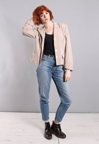 VINTAGE 80S DOGTOOTH CHECK NUDE PINK BLAZER JACKET