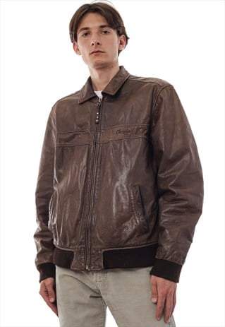Vintage CHEVIGNON Jacket Leather Bomber Flying Brown | HODKOTOM | ASOS ...
