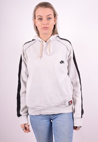 NIKE WOMENS VINTAGE HOODIE JUMPER SMALL GREY OVERSIZED 90'S