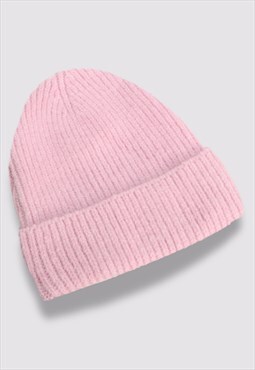 Wool Rib-Knit Pink Beanie Hats For Women